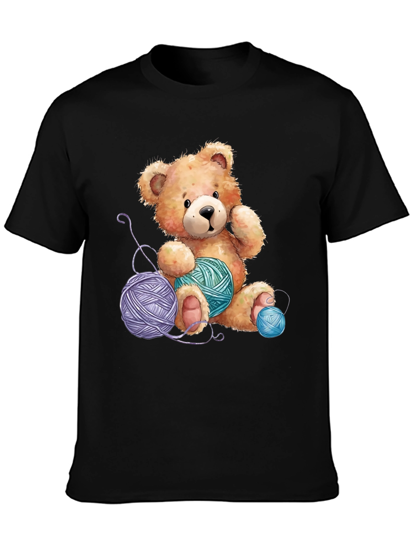 Black Teddy Bear Yarn Lover T-Shirt view 3