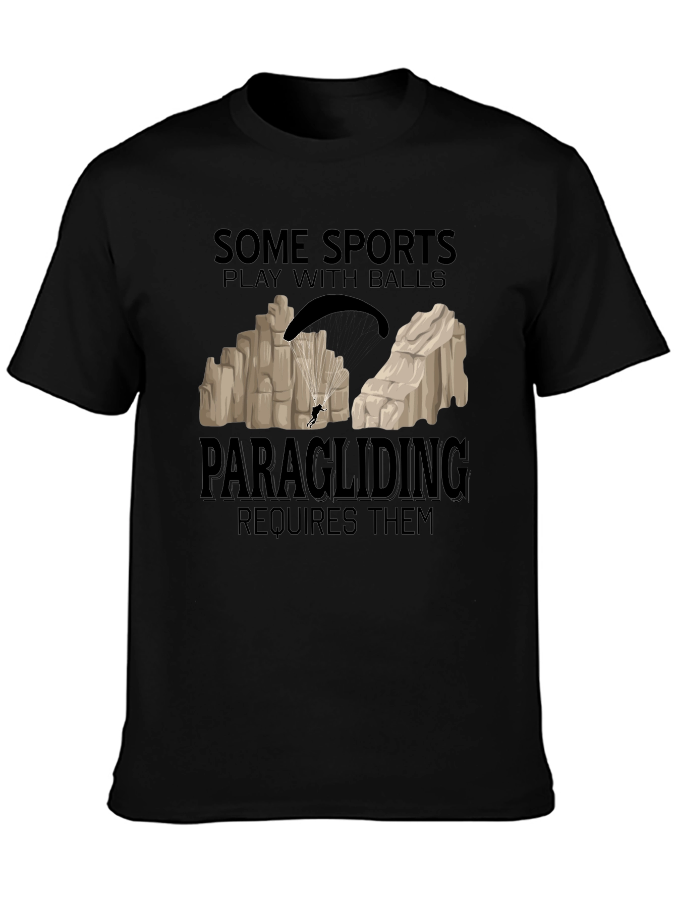 Black Paragliding Requires Balls Graphic Tee view 3