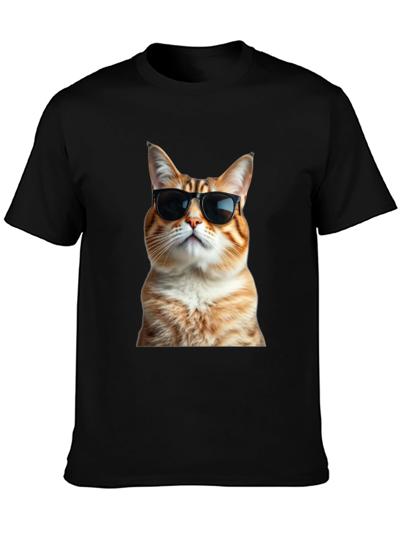Black Cool Cat T-Shirt - Black Cotton Tee view 3