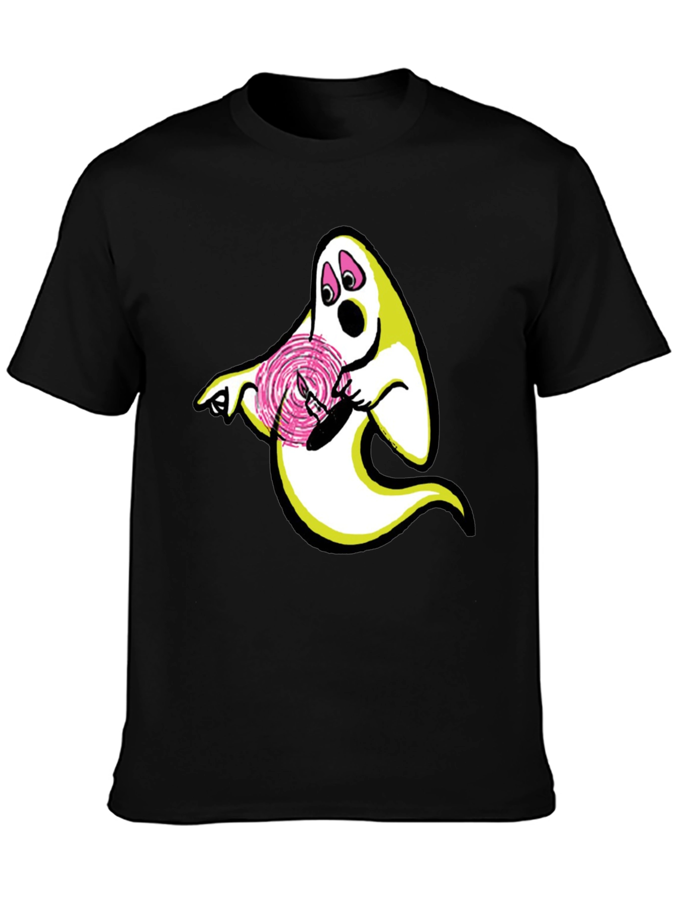 Black Ghost Lollipop Graphic Black T-Shirt view 3