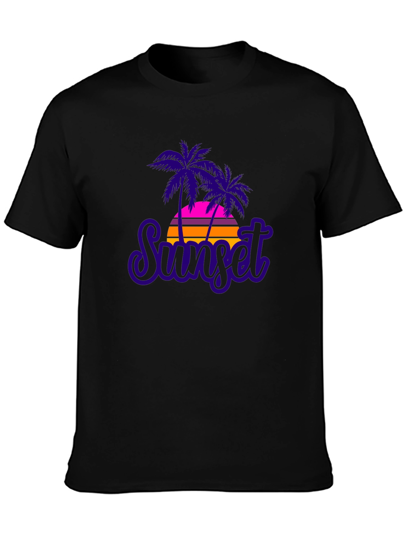 Black Sunset Palms Graphic Tee - Retro Style T-Shirt view 3