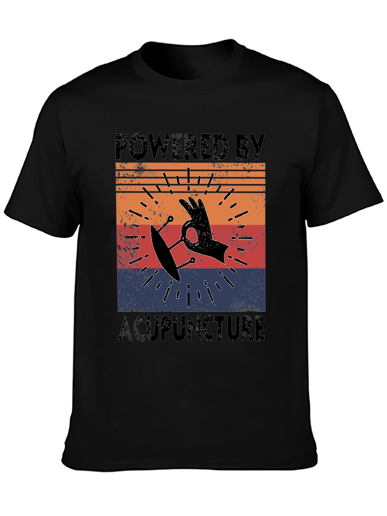 Black Powered by Acupuncture Retro T-Shirt view 3