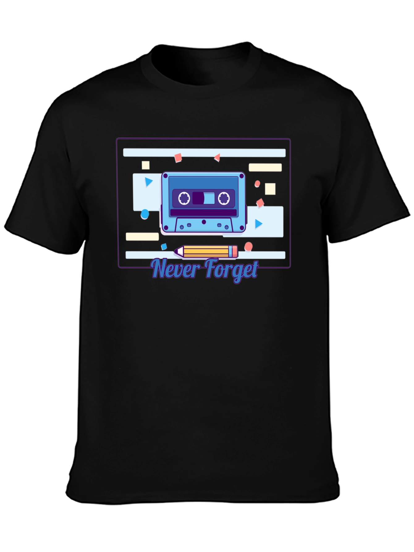 Black Retro Cassette Tape Graphic T-Shirt - Never Forget view 3