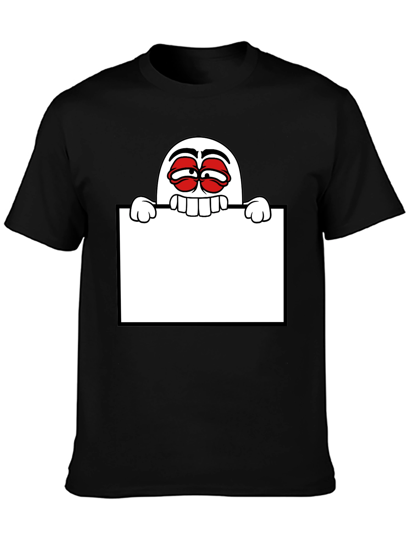 Black Funny Graphic Tee - Cartoon Character Holding Sign view 3
