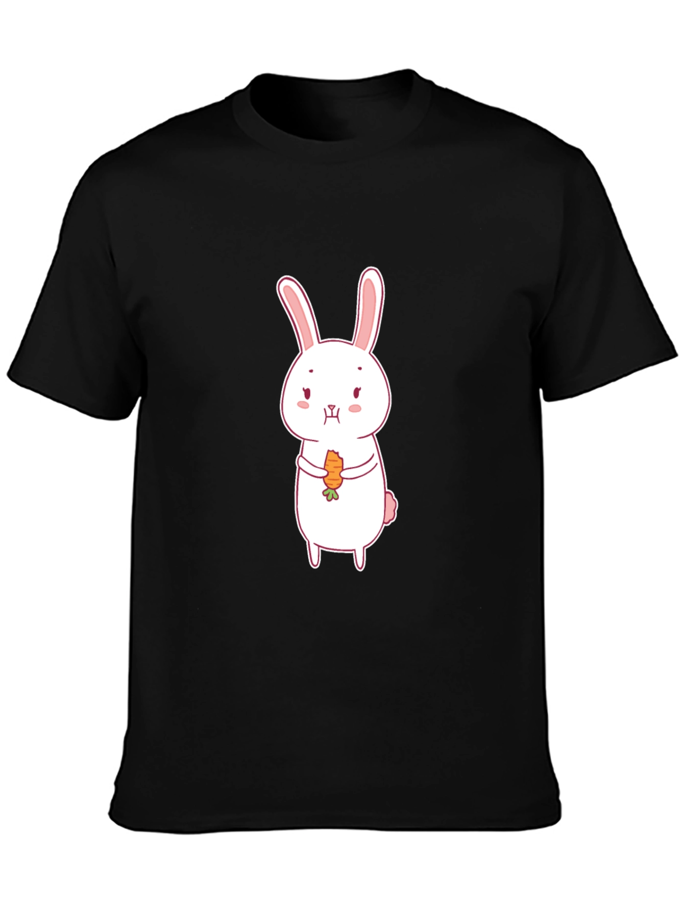 Black Cute Rabbit Carrot Graphic Black T-Shirt view 3