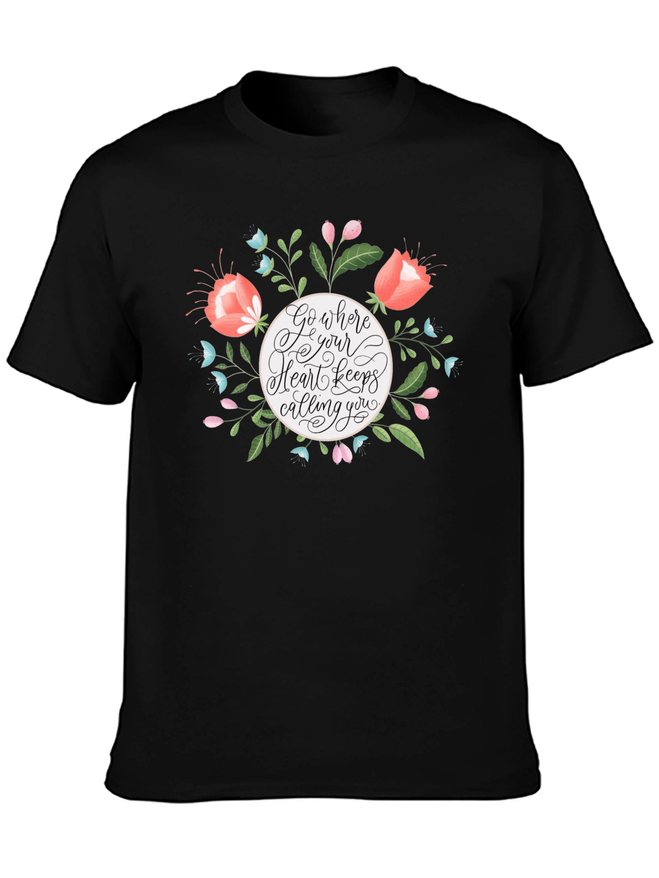 Black Floral Heart Keeps Calling Tee view 3