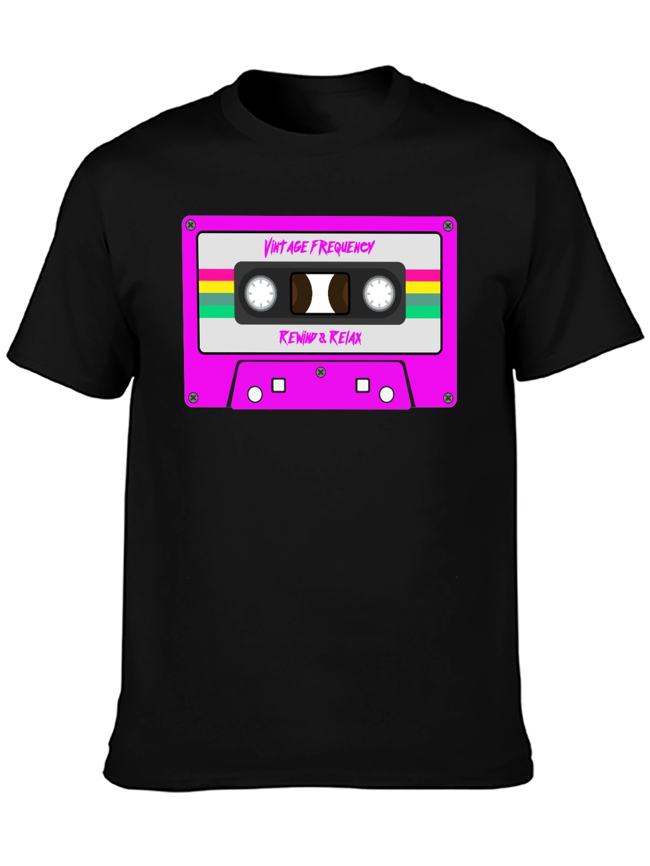 Black Vintage Frequency Cassette Tape Graphic T-Shirt view 3