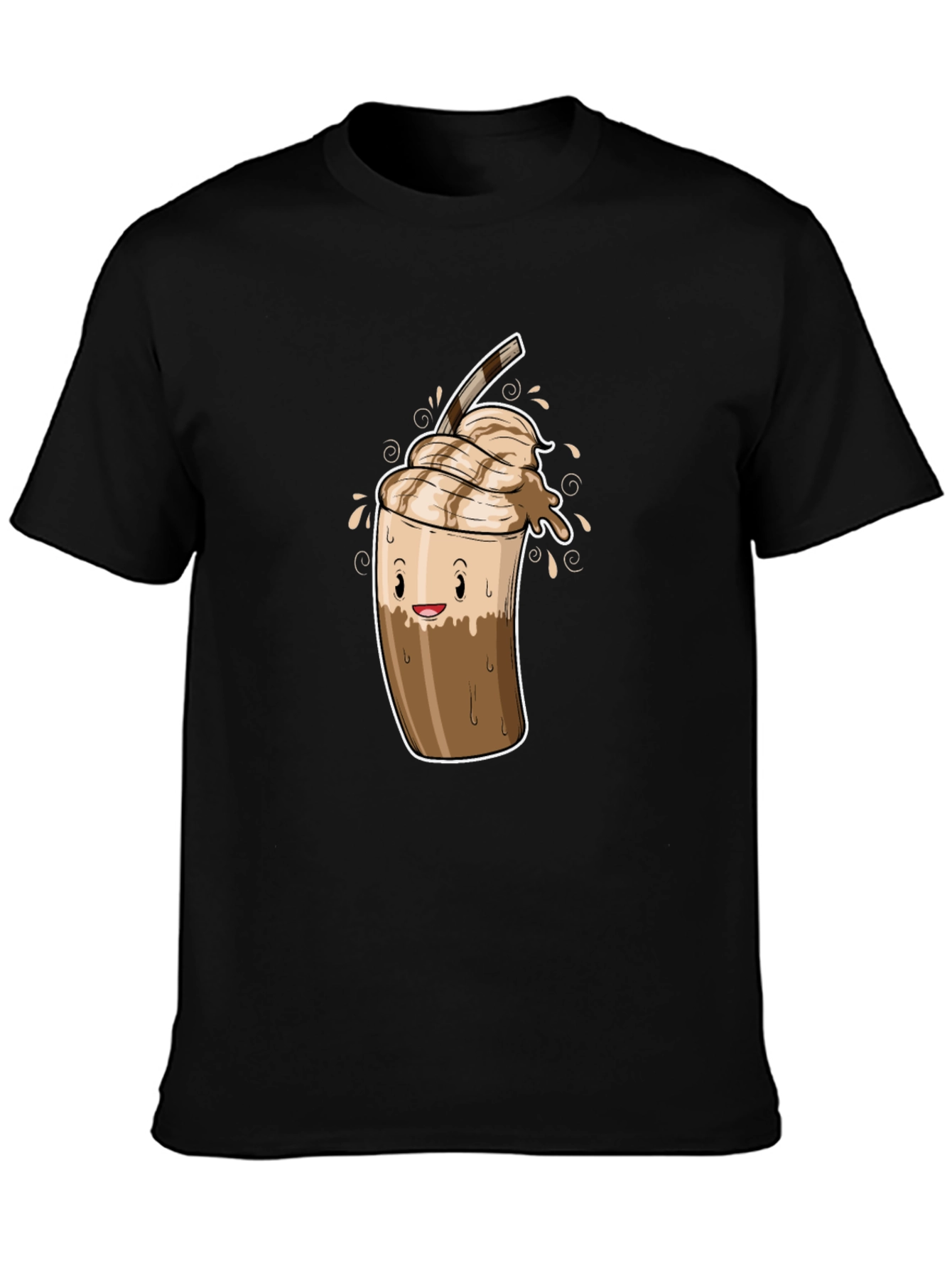 Black Cool Coffee Cartoon Graphic Black T-Shirt view 3