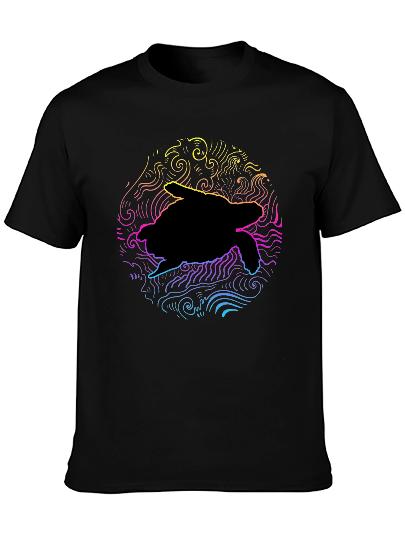 Black Neon Turtle Graphic T-Shirt - Black Cotton Blend view 3
