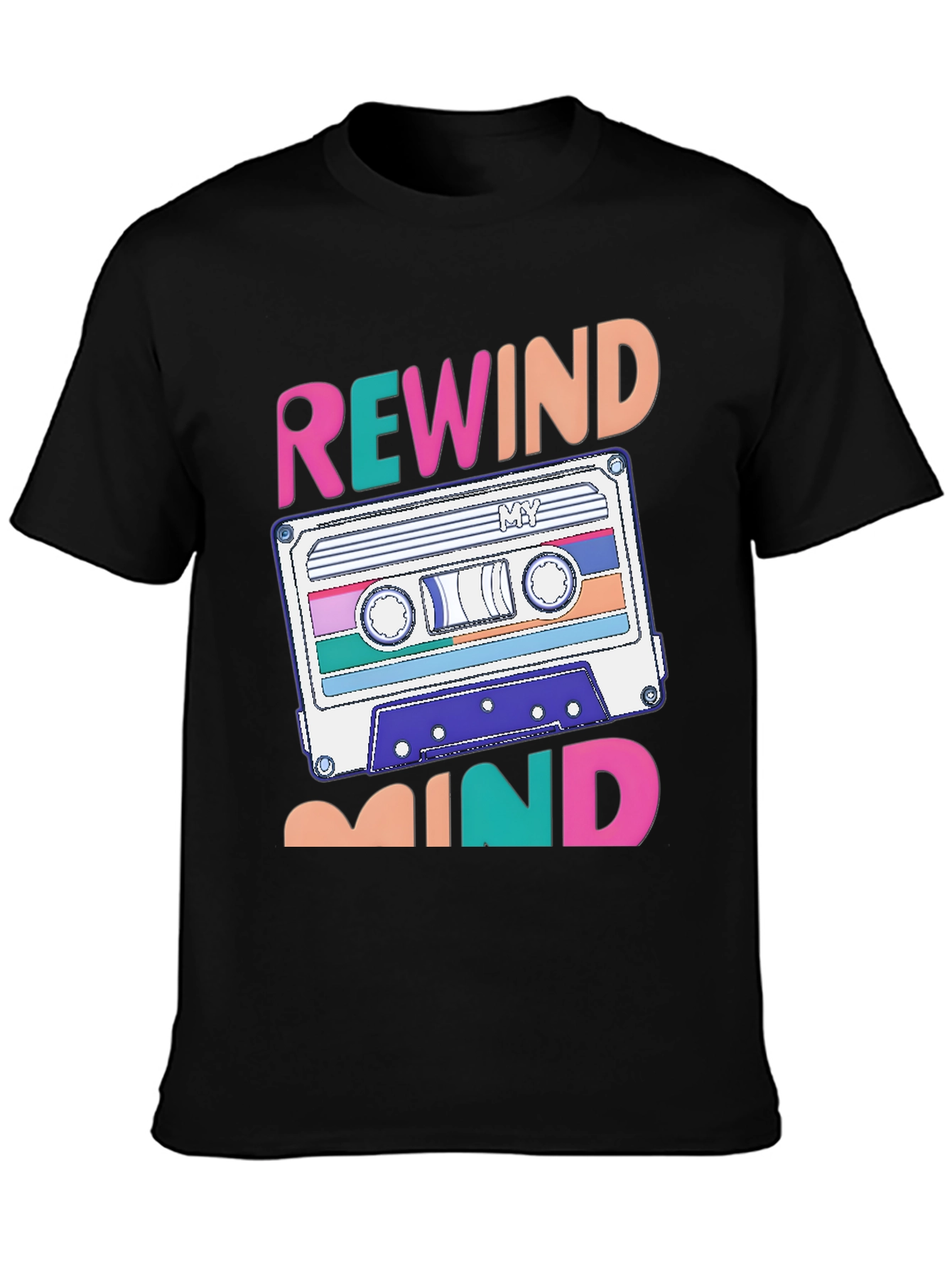 Black Rewind Mind Cassette Tape Graphic T-Shirt view 3