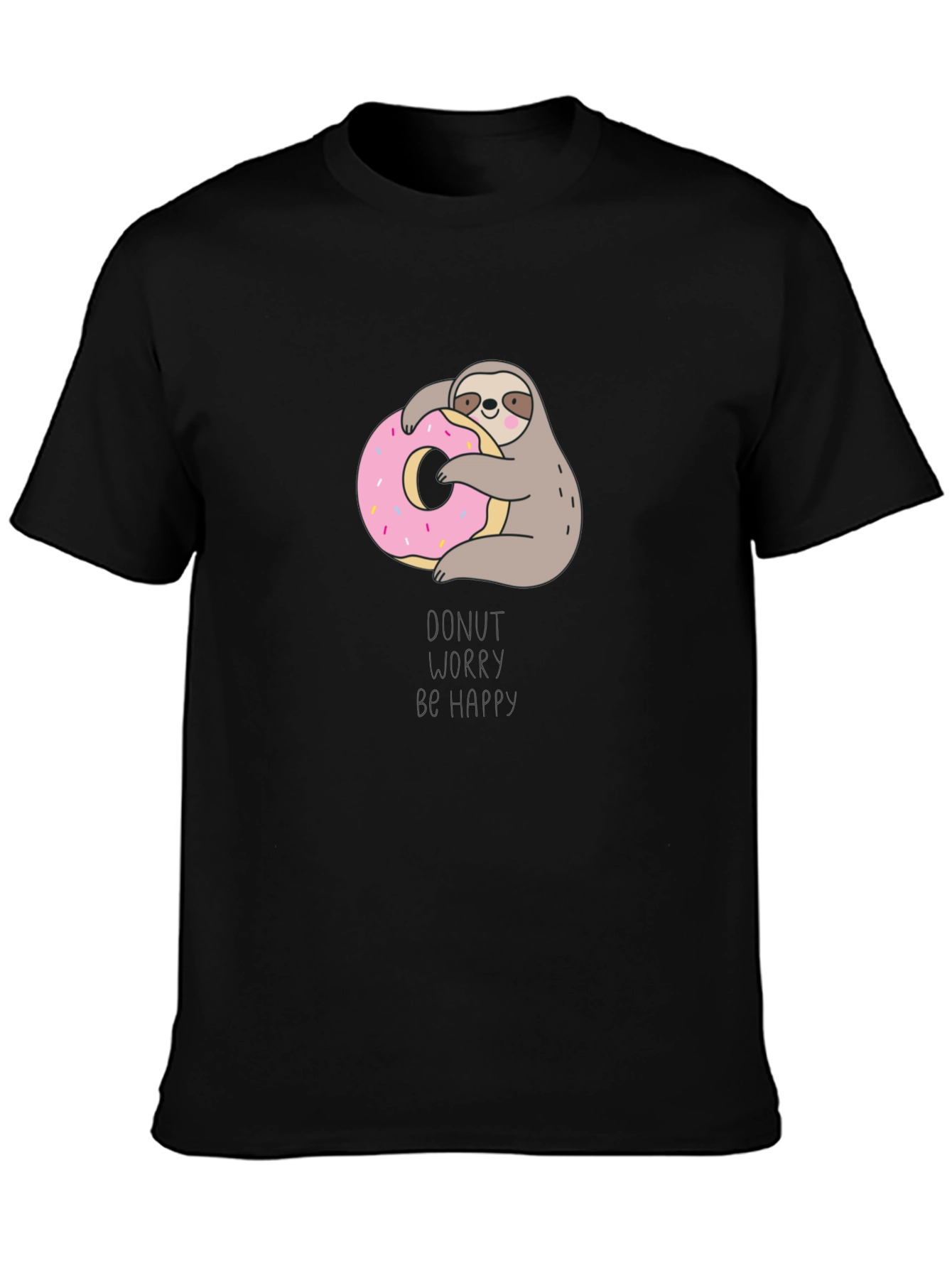Black Donut Worry Be Happy Sloth T-Shirt view 3
