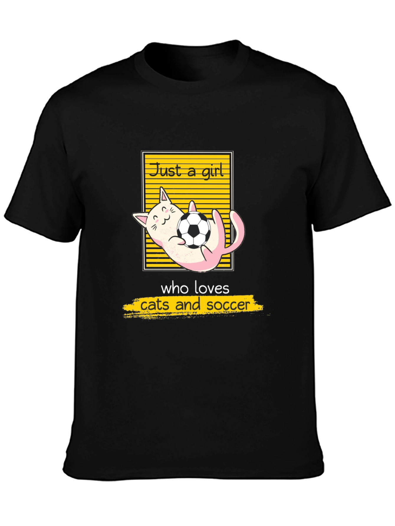 Black Just a Girl Who Loves Cats and Soccer T-Shirt view 3