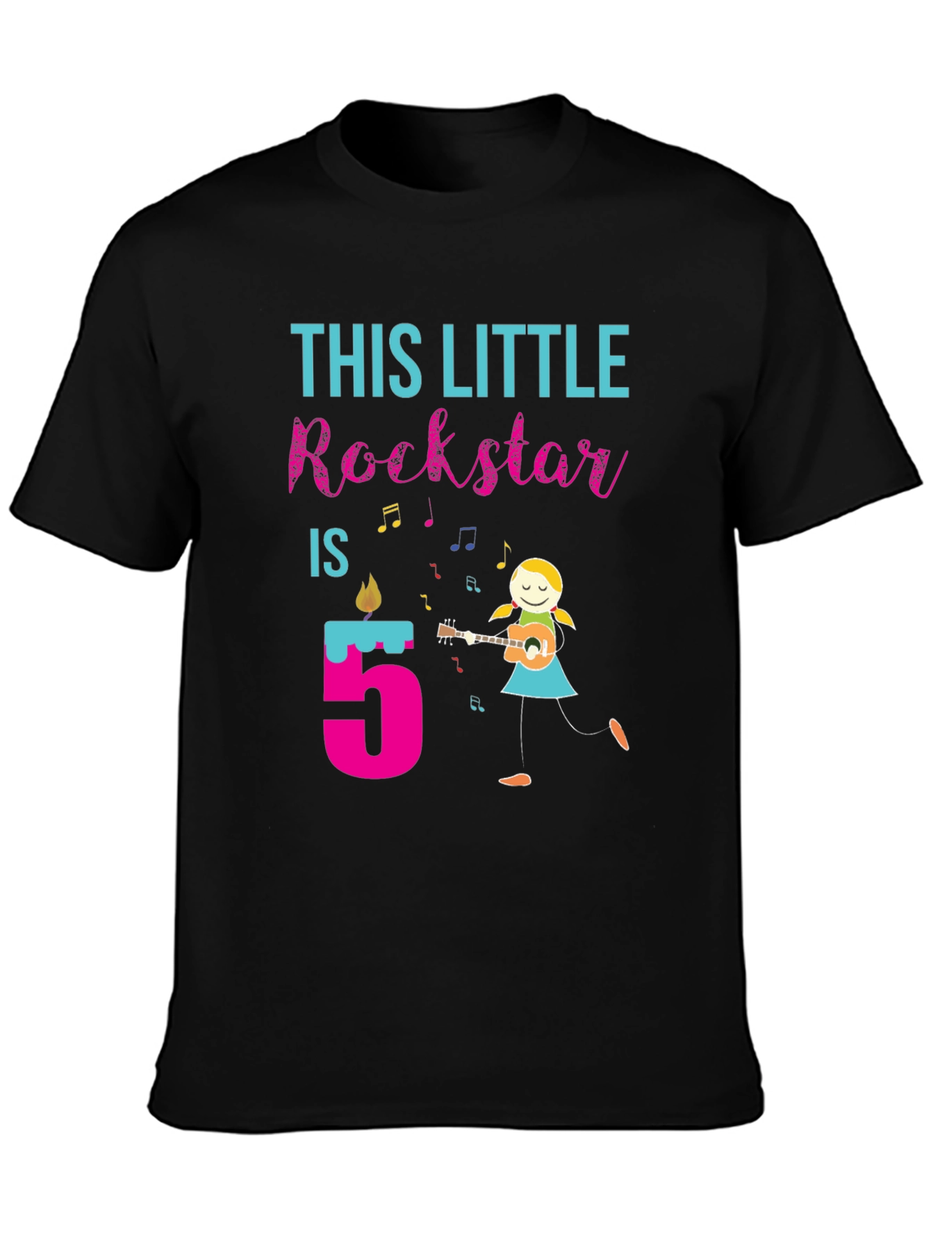 Black Little Rockstar 5th Birthday T-Shirt view 3