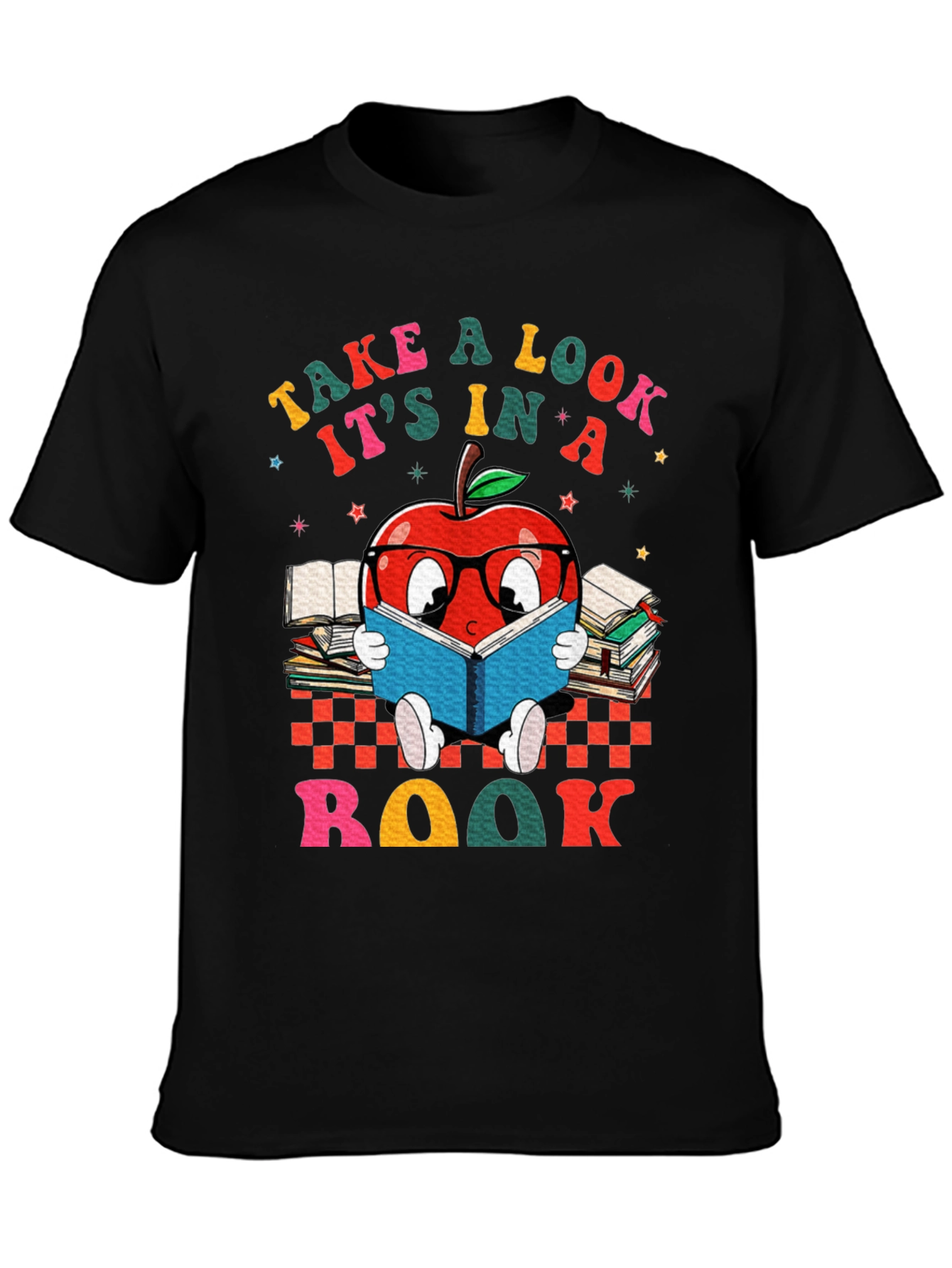 Black Bookworm Apple T-Shirt - Take a Look, It's in a Book! view 3