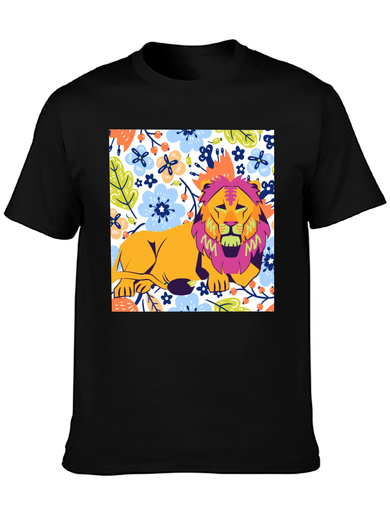 Black Floral Lion Graphic T-Shirt - Stylish Men's Tee view 3