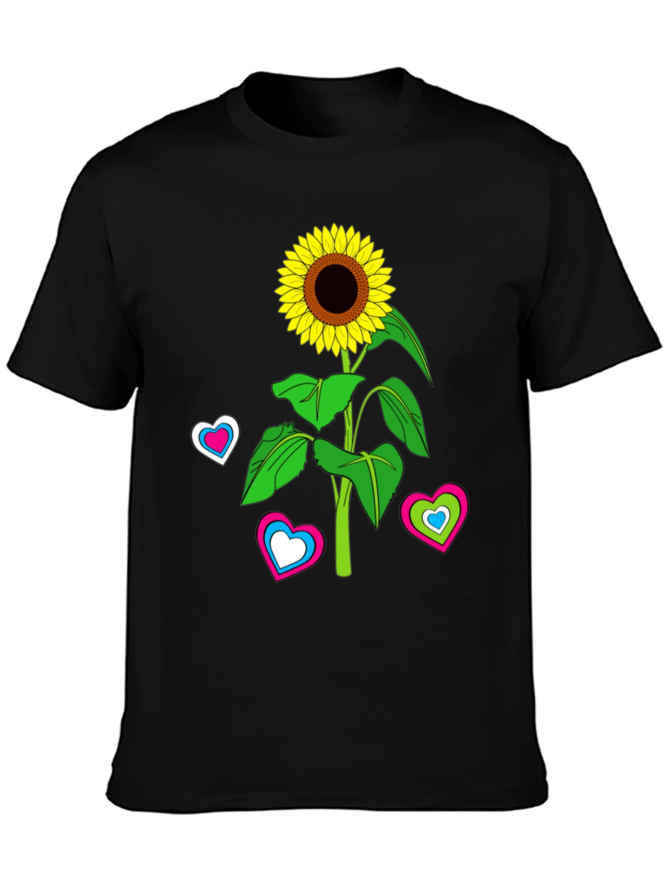 Black Sunflower Heart Graphic Tee - Black Cotton Blend T-Shirt view 3