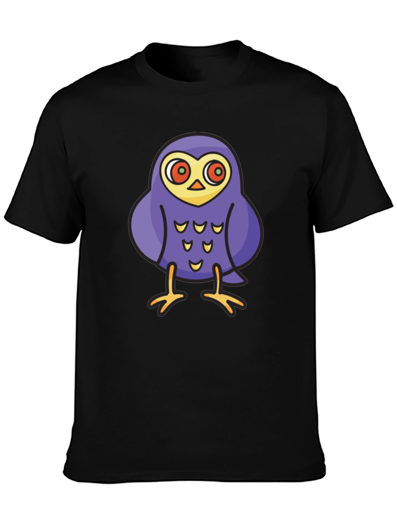Black Cartoon Owl Graphic Tee - Black Cotton T-Shirt view 3