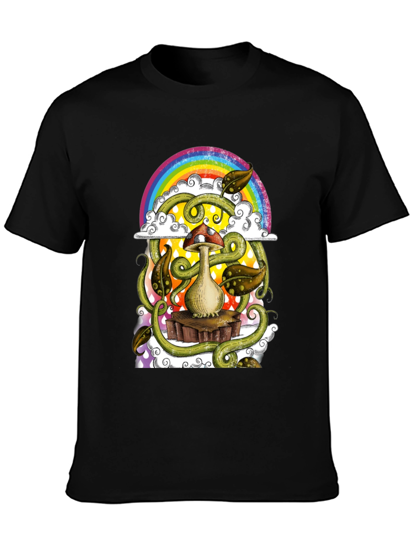 Black Mushroom Rainbow T-Shirt - Groovy Psychedelic Tee view 3