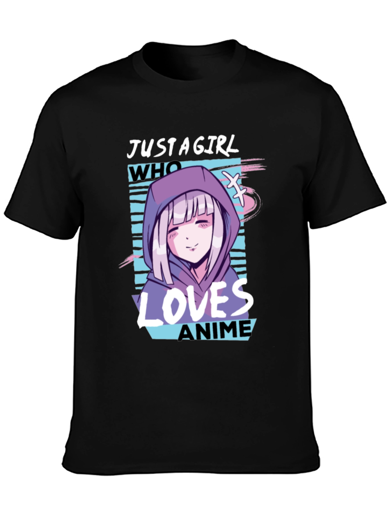 Black Anime Girl Graphic Tee - Just a Girl Who Loves Anime view 3