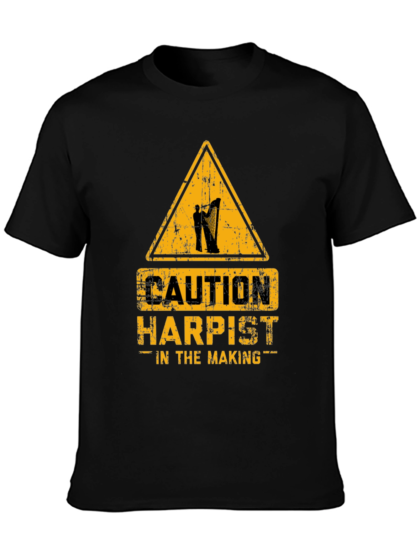 Black Caution Harpist In The Making Graphic T-Shirt view 3