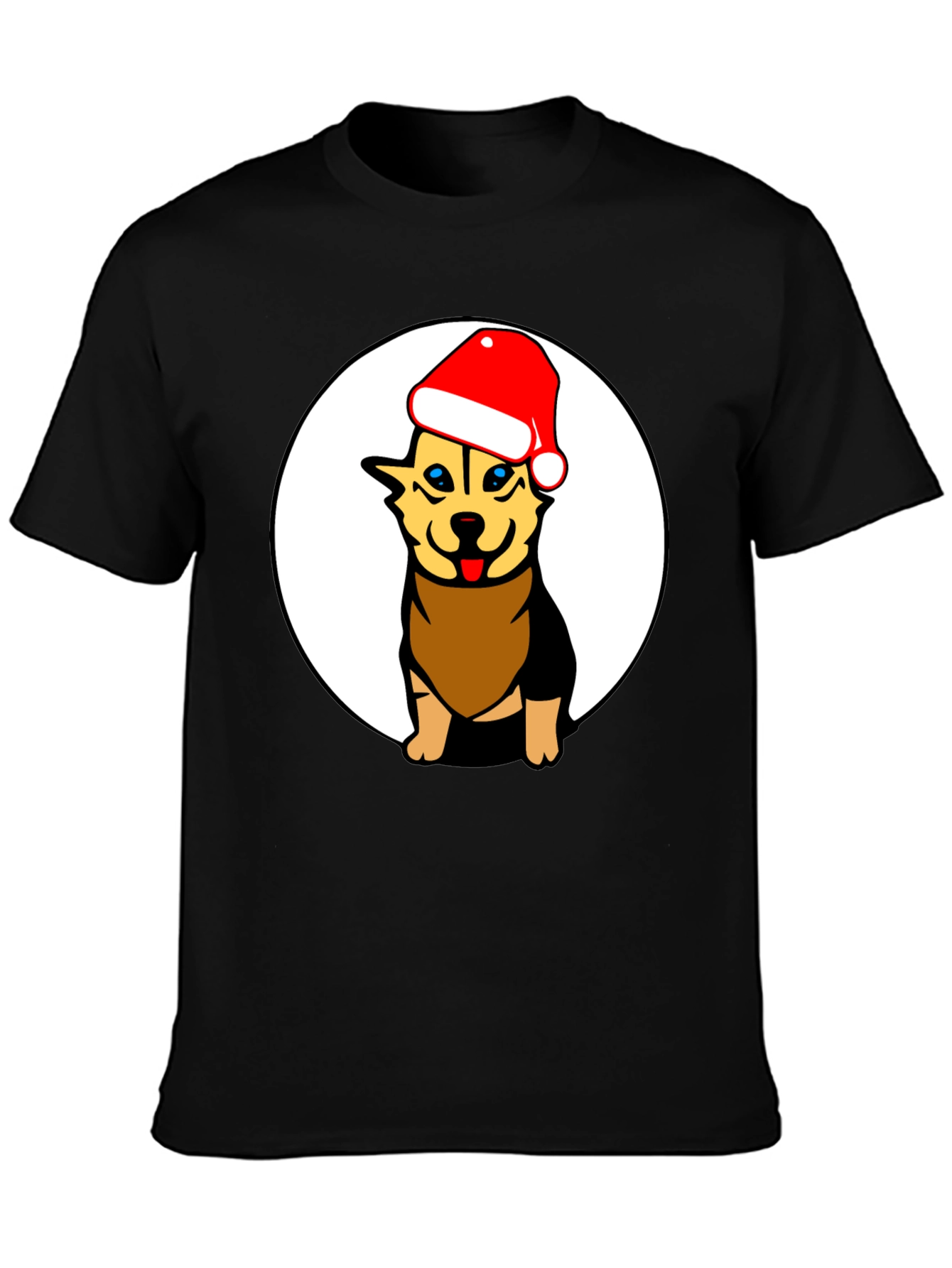 Black Dog with Santa Hat Black Graphic Tee view 3