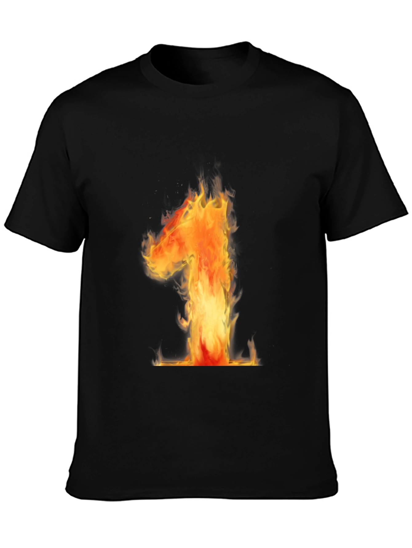 Black Fiery Number One Graphic Tee - Black Cotton T-Shirt view 3