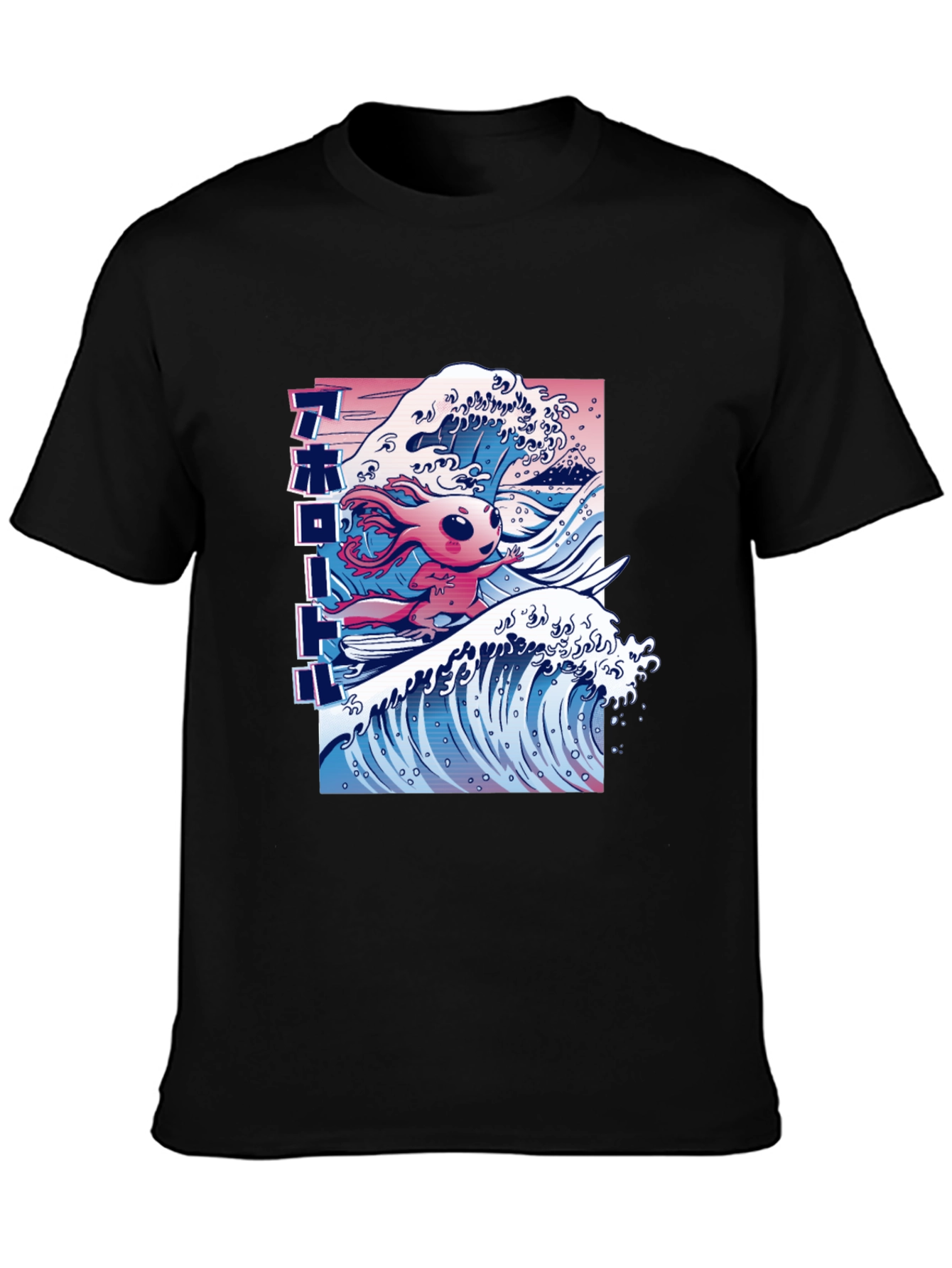 Black Surfing Axolotl Graphic Tee - Black Cotton Blend T-Shirt view 3