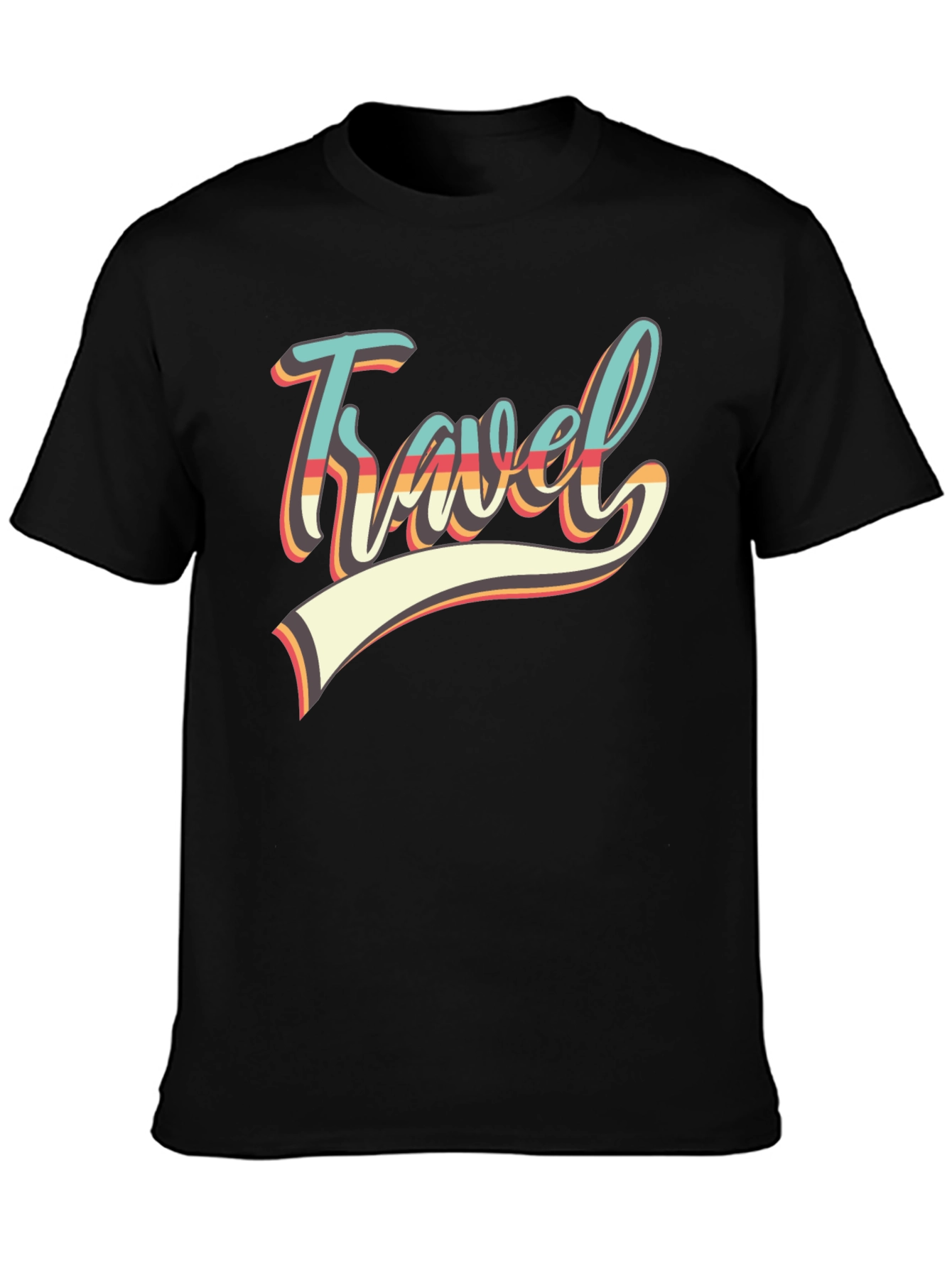 Black Retro Travel Graphic Tee - Black Cotton Shirt view 3