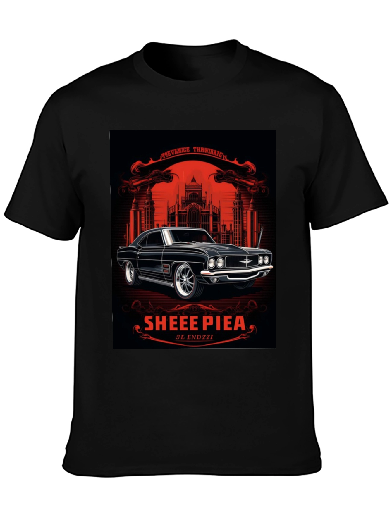 Black Classic Car Graphic Tee - Sheee Piea Black T-Shirt view 3