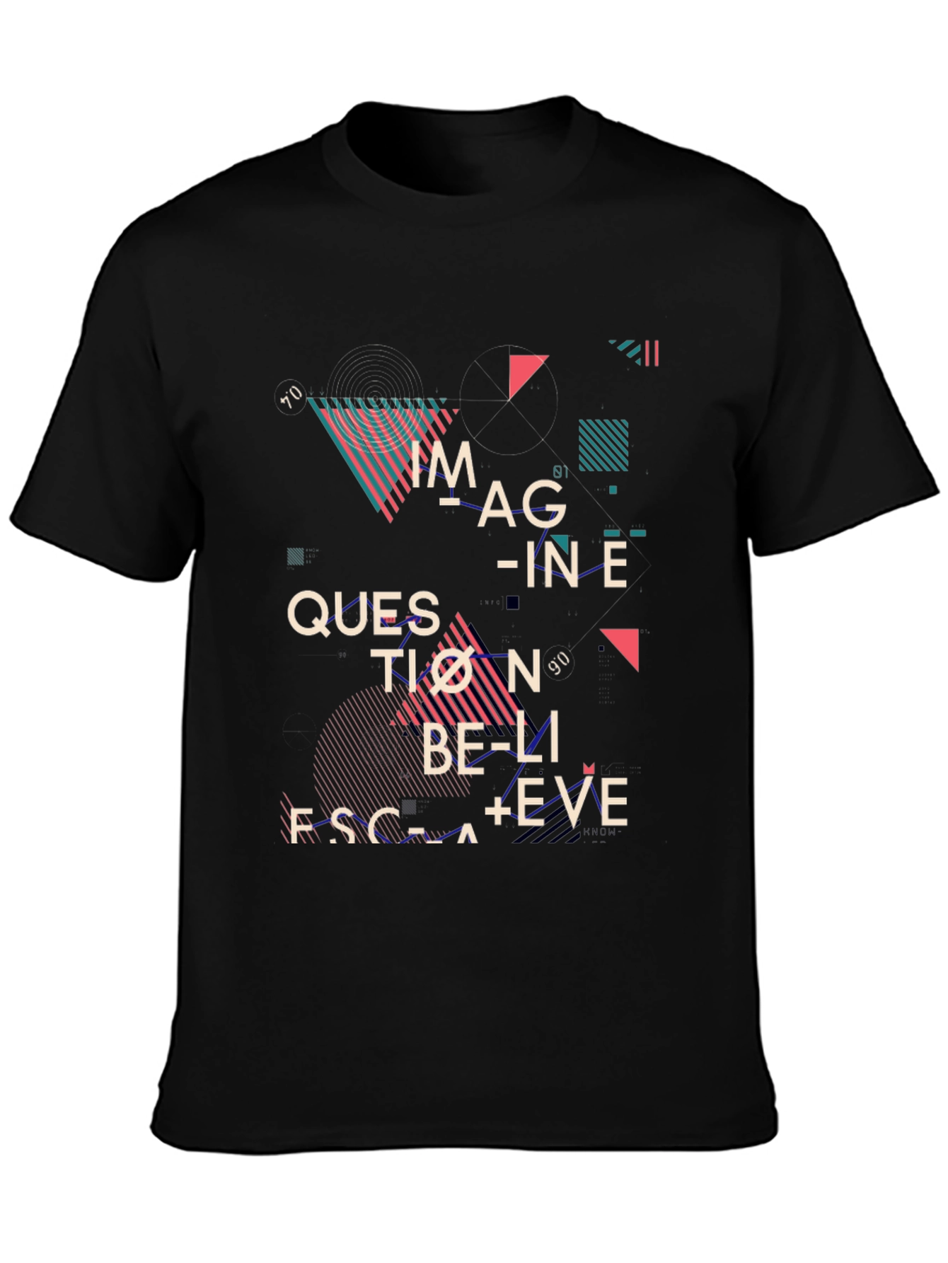 Black Abstract Graphic Print Tee - Imagine, Question, Believe view 3
