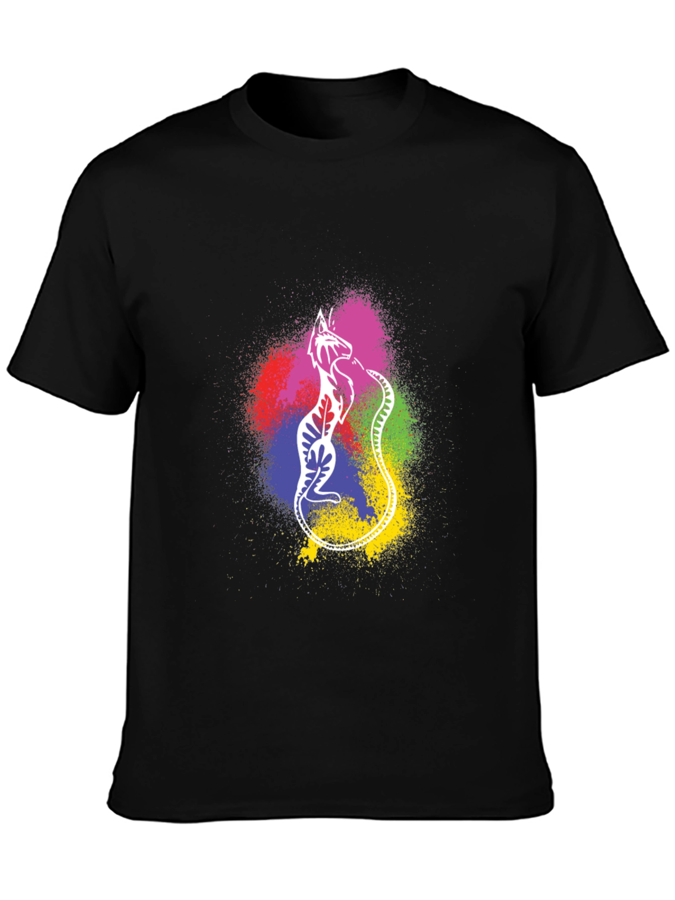 Black Colorful Cat Graphic T-Shirt - Black view 3