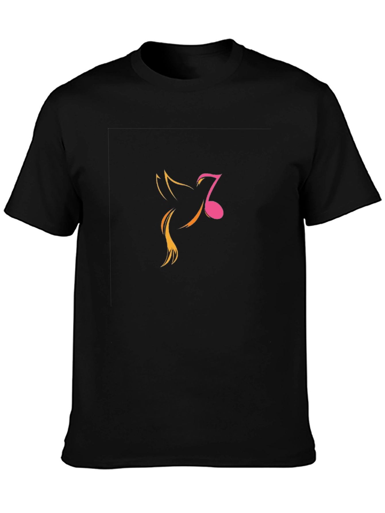 Black Men's Black Graphic Tee - Music Note Bird Design view 3