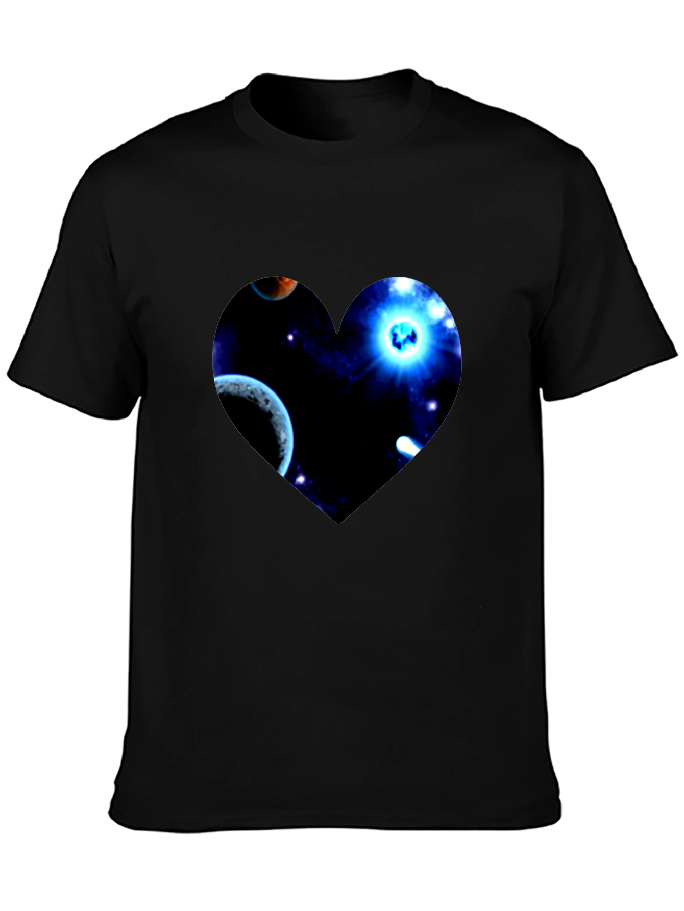 Black Galaxy Heart Graphic Men's Black T-Shirt view 3