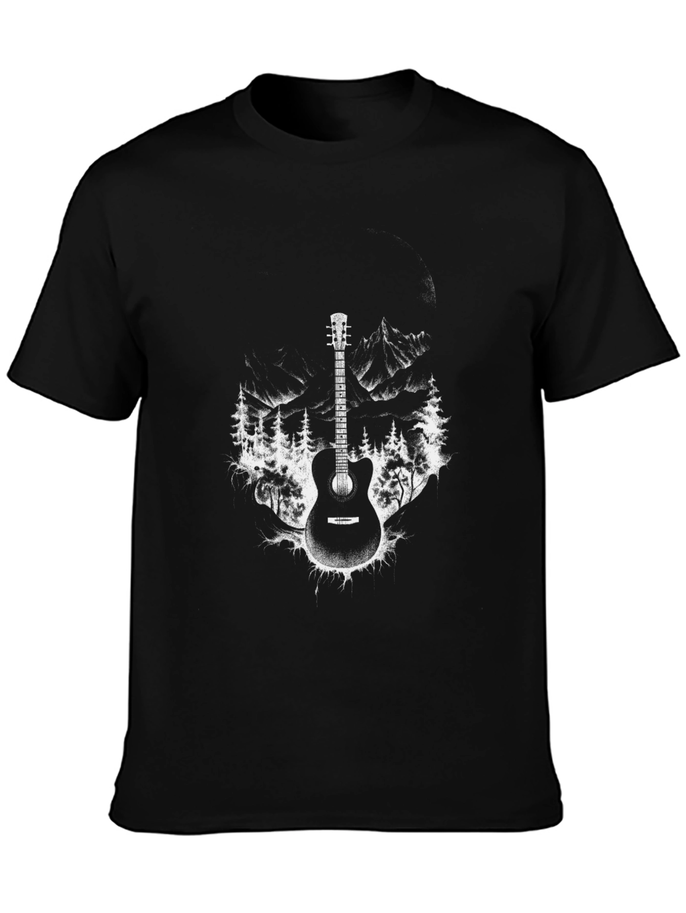 Black Guitar Mountain T-Shirt - Black Graphic Tee view 3