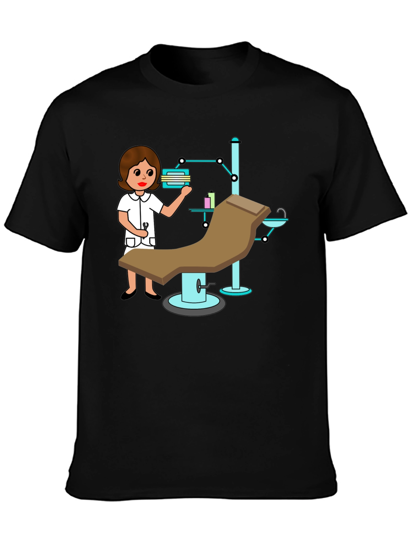 Black Cartoon Dentist Office T-Shirt view 3