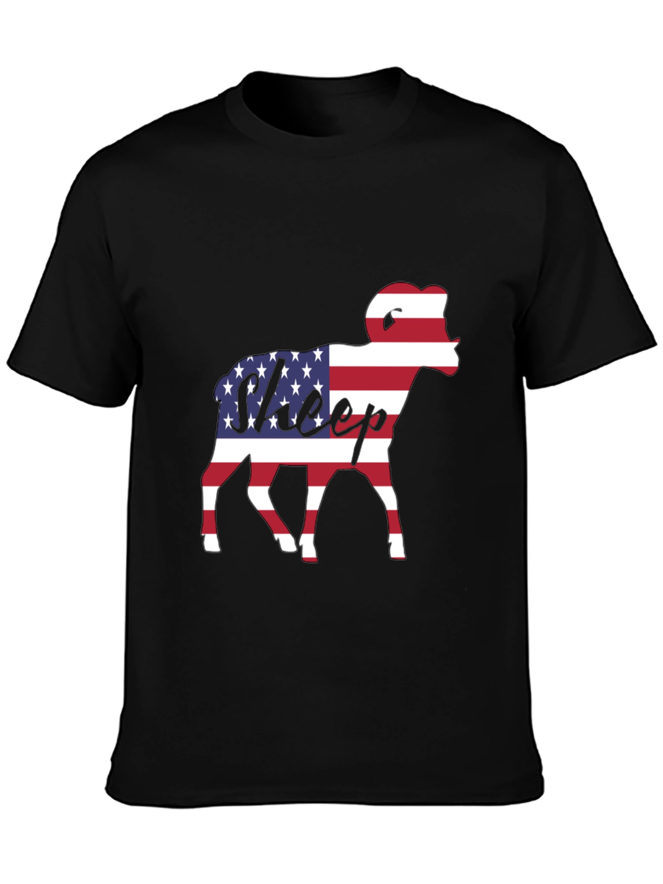 Black Patriotic Sheep T-Shirt - USA Flag Graphic Tee view 3