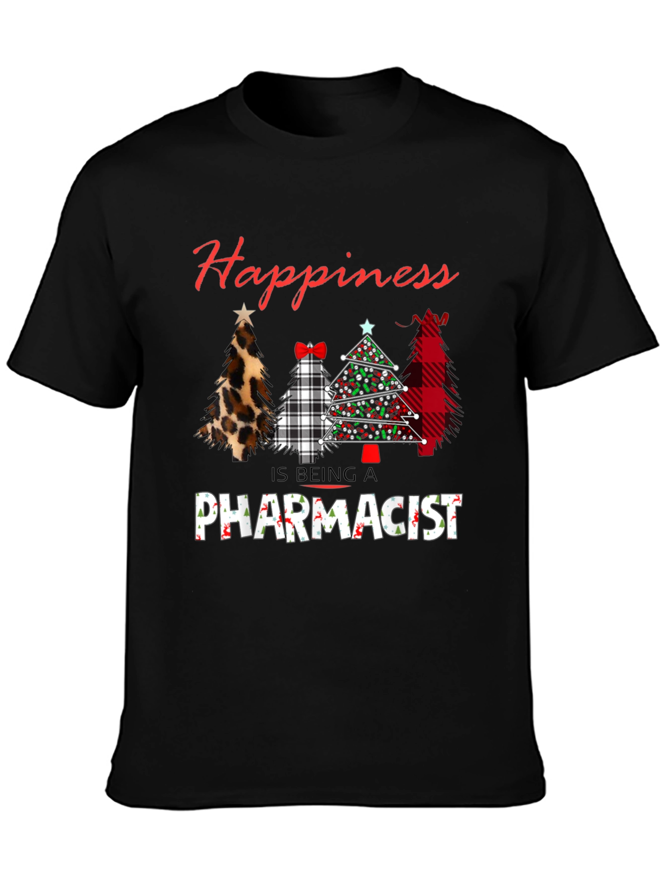 Black Happiness is Being A Pharmacist Christmas Tree T-Shirt view 3