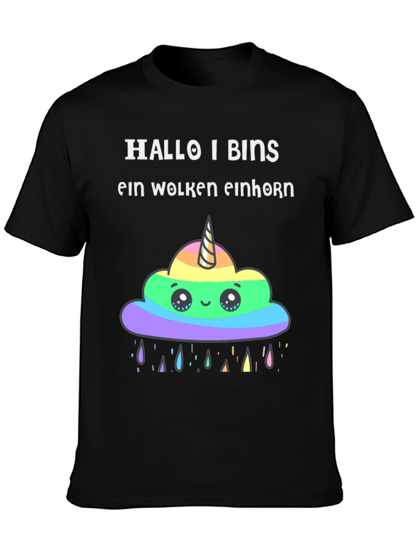 Black Hallo I Bins Wolken Einhorn T-Shirt view 3
