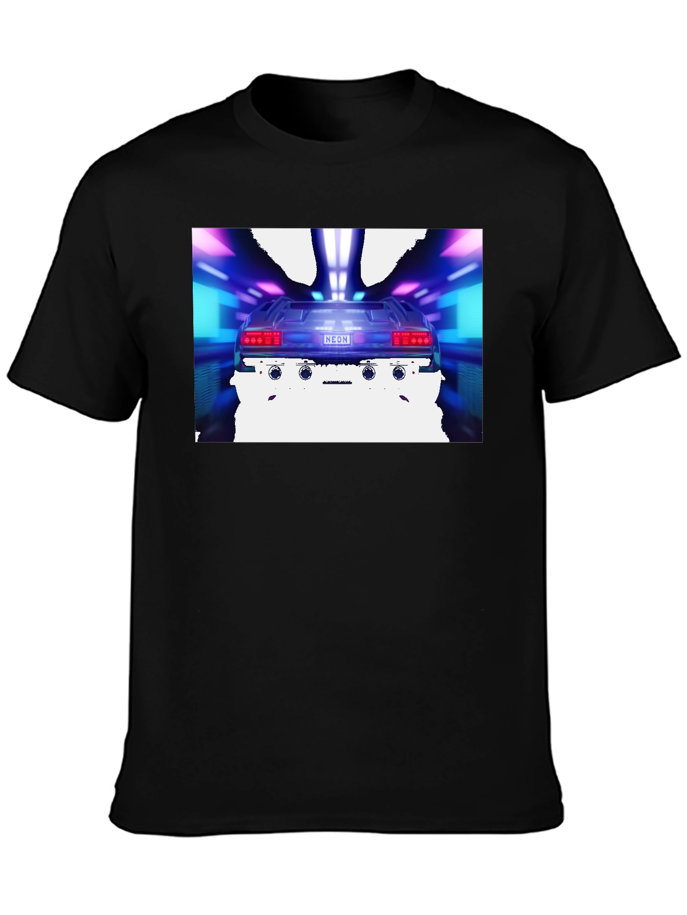 Black Retro Neon Car T-Shirt - Vintage 80s Style view 3
