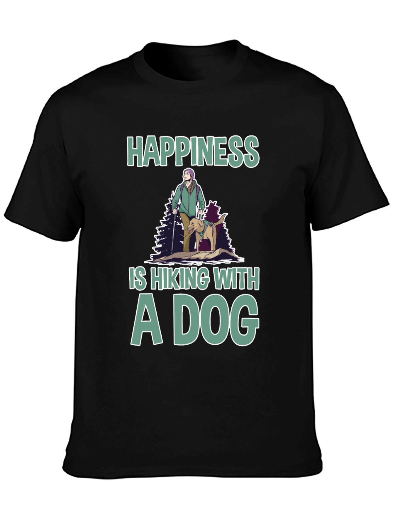 Black Happiness is Hiking With A Dog T-Shirt view 3