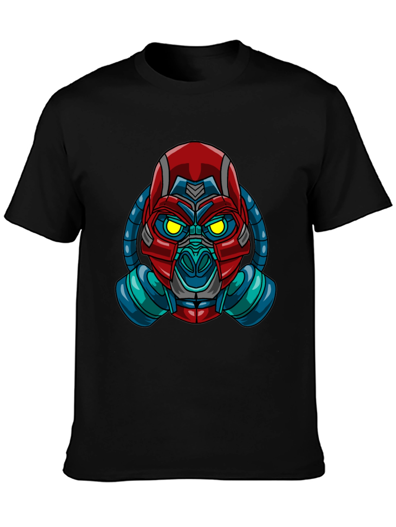 Black Futuristic Robot Gas Mask Graphic T-Shirt view 3