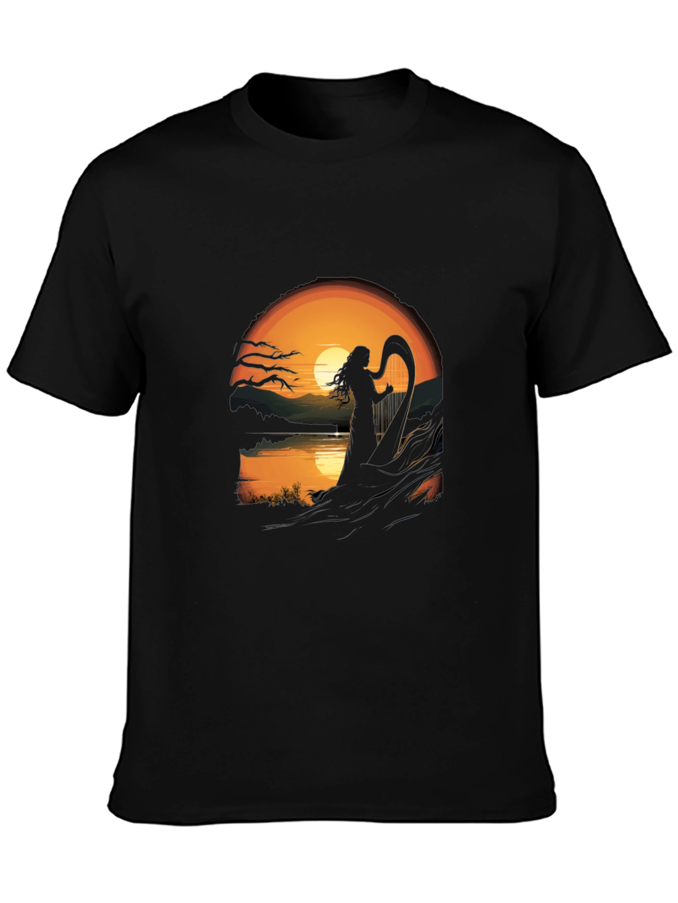 Black Sunset Harpist T-Shirt view 3