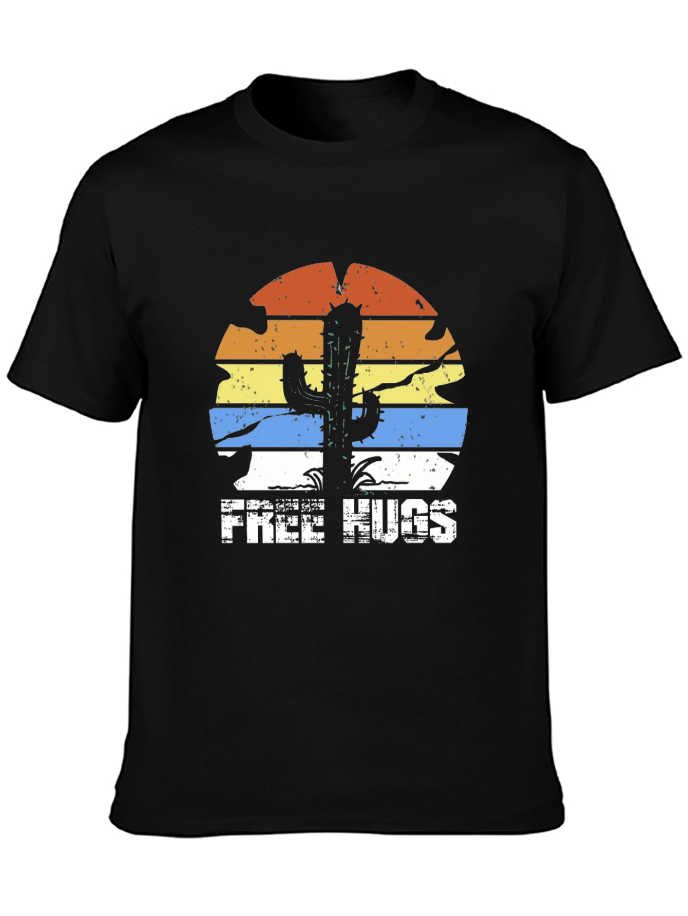 Black Free Hugs Cactus Graphic Tee - Black T-Shirt view 3