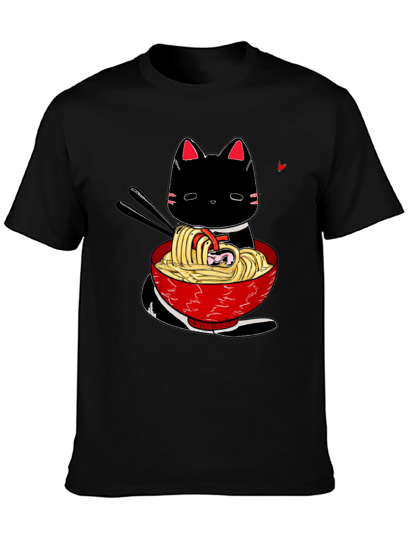 Black Ramen Cat Black T-Shirt - Anime Style view 3