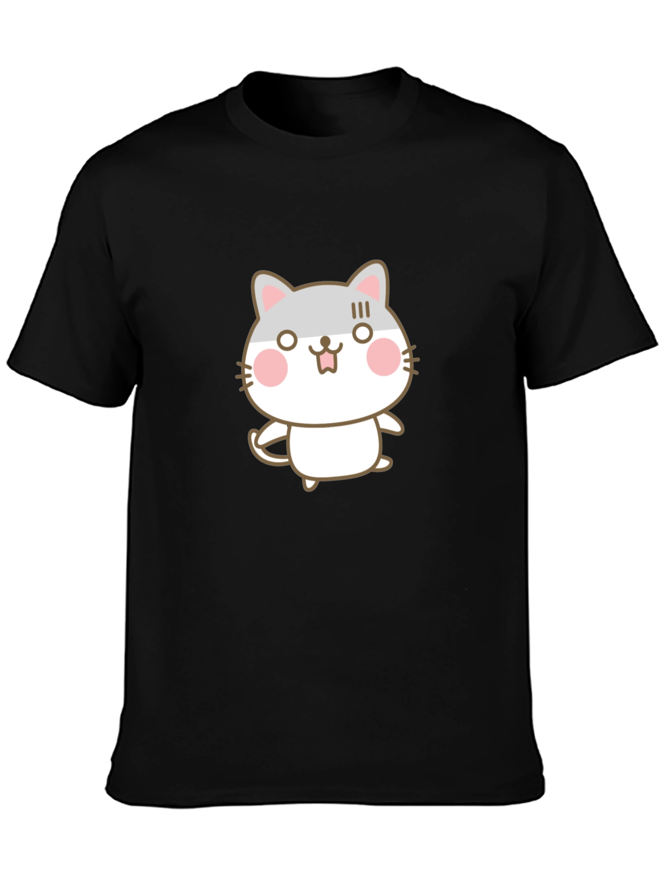 Black Cute Cartoon Cat Graphic Black T-Shirt view 3