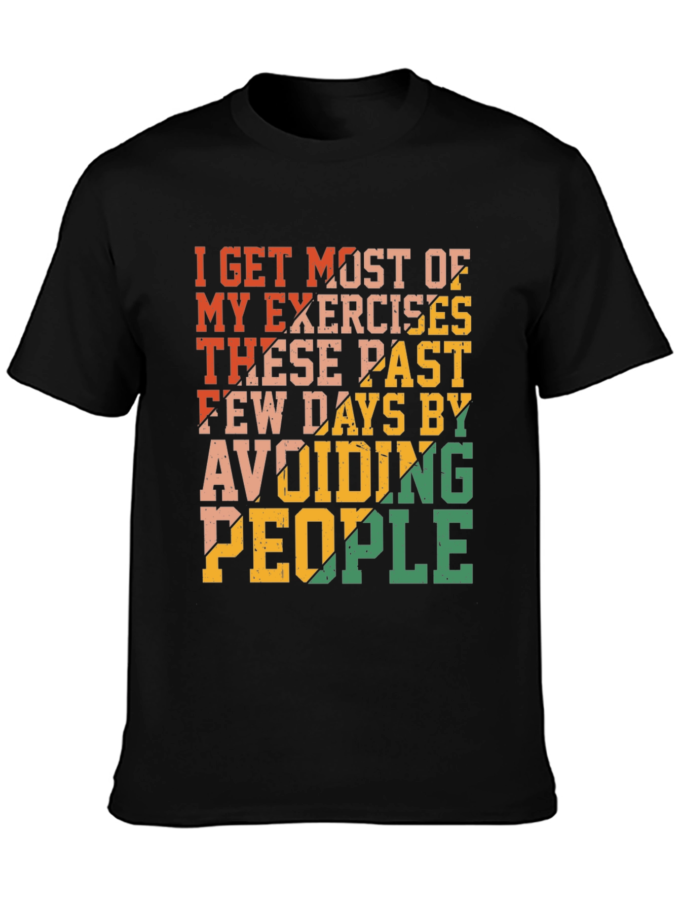 Black Funny Exercise Avoid People Graphic T-Shirt view 3