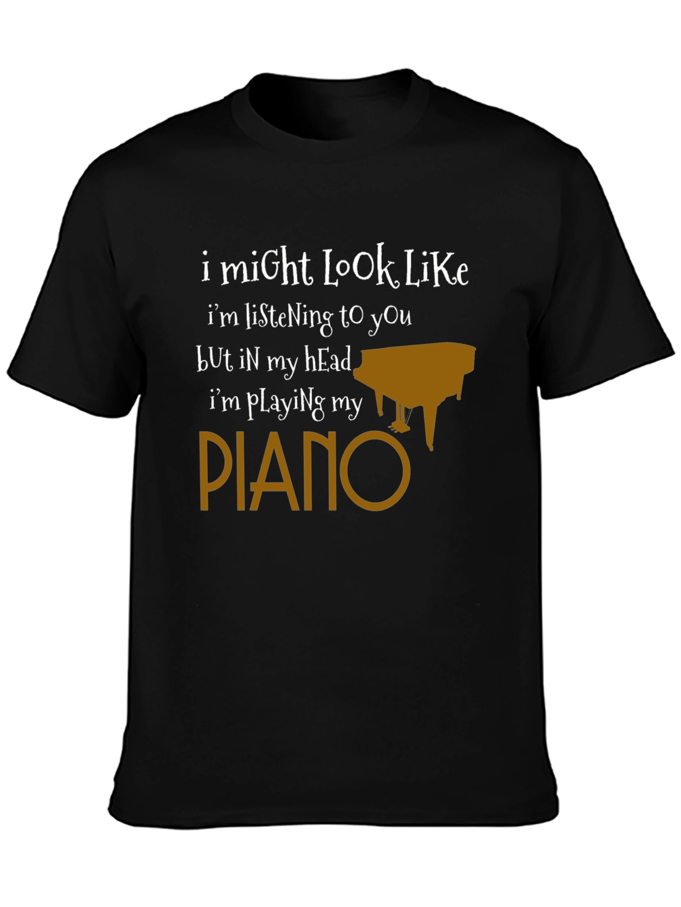 Black Funny Piano T-Shirt - I'm Playing My Piano view 3