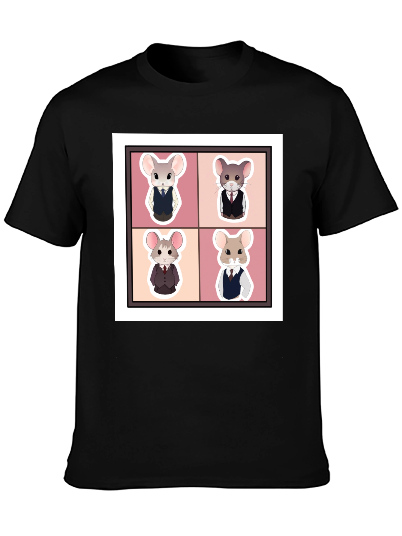 Black Stylish Mouse Portrait Black T-Shirt view 3