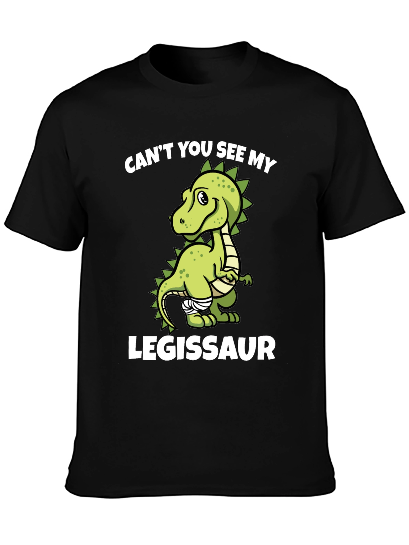 Black Legissaur T-Shirt - Funny Dinosaur Injury Tee view 3