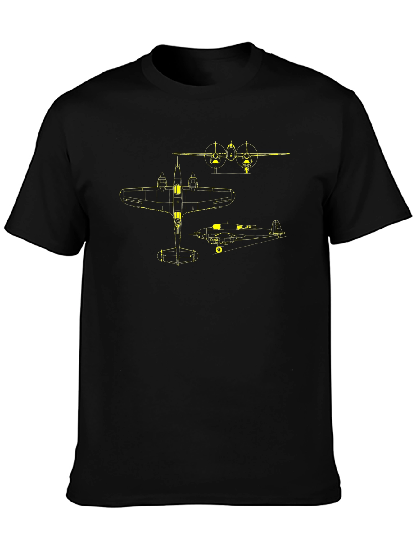 Black Vintage Airplane Blueprint Graphic T-Shirt view 3